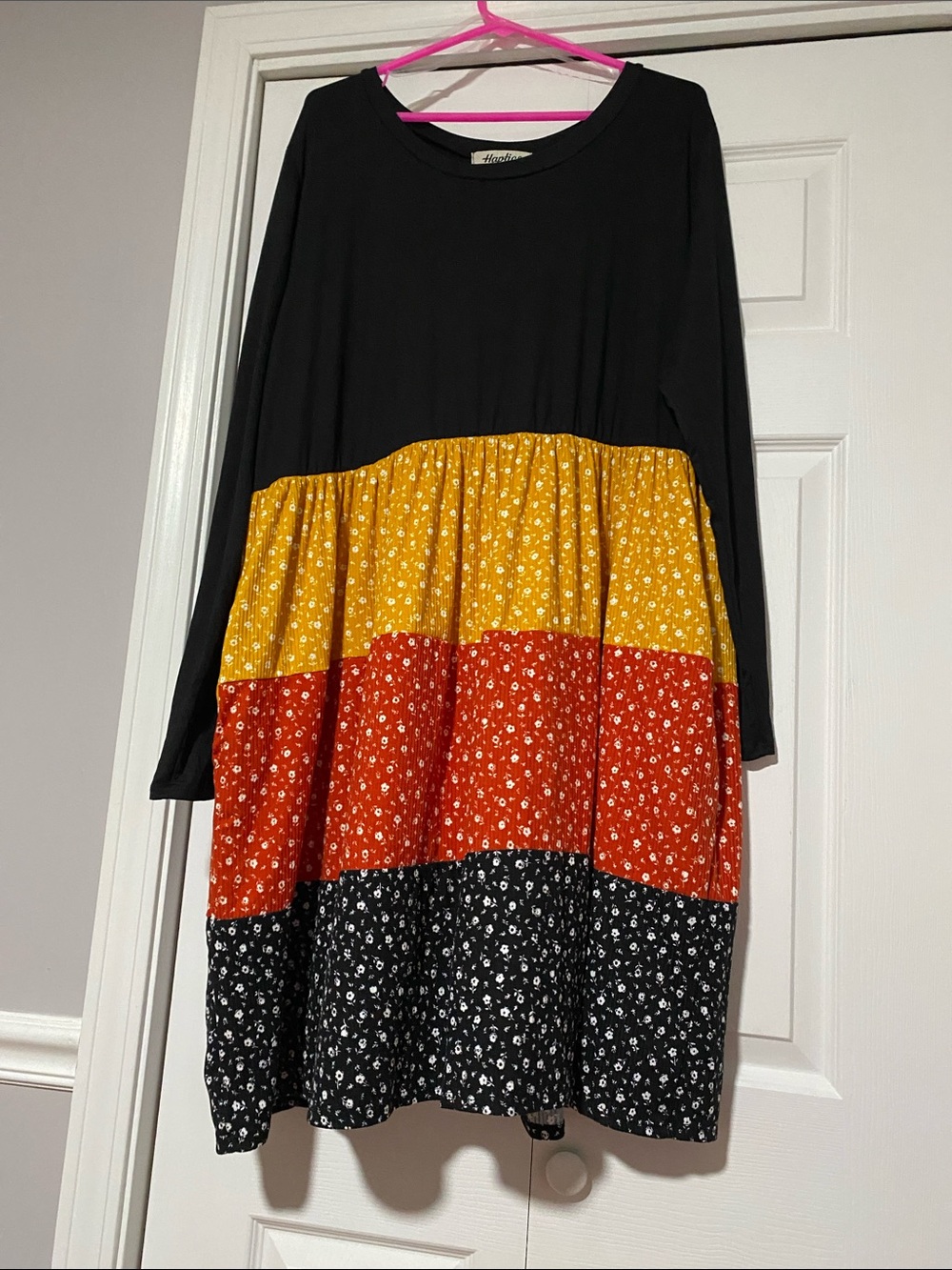 Haptics Black & Mustard Colorblock Floral Tiered Dress